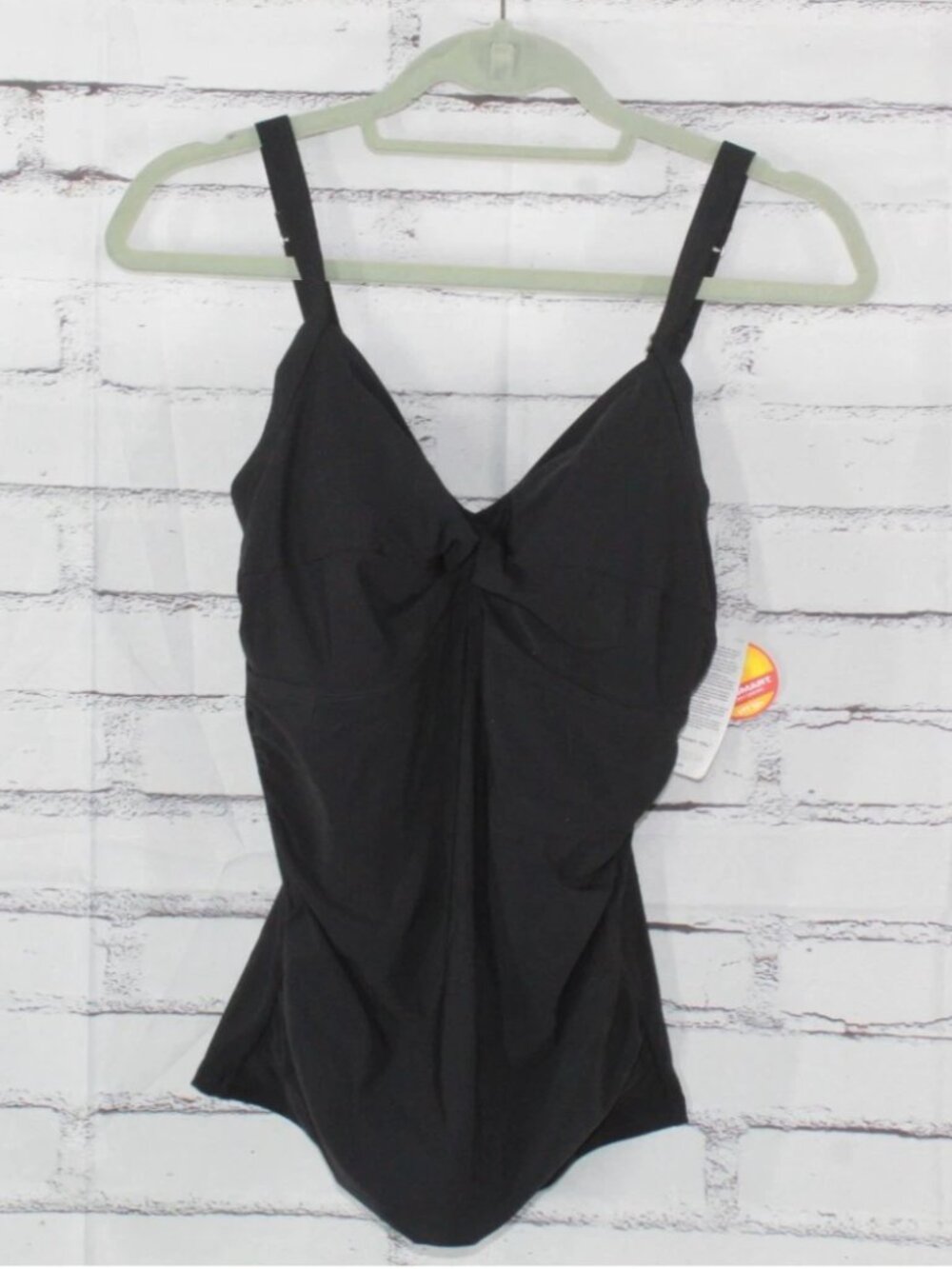 LL Bean Black Ruched Twist Front UPF 50+ Swimsuit Slimming Tankini Top 12